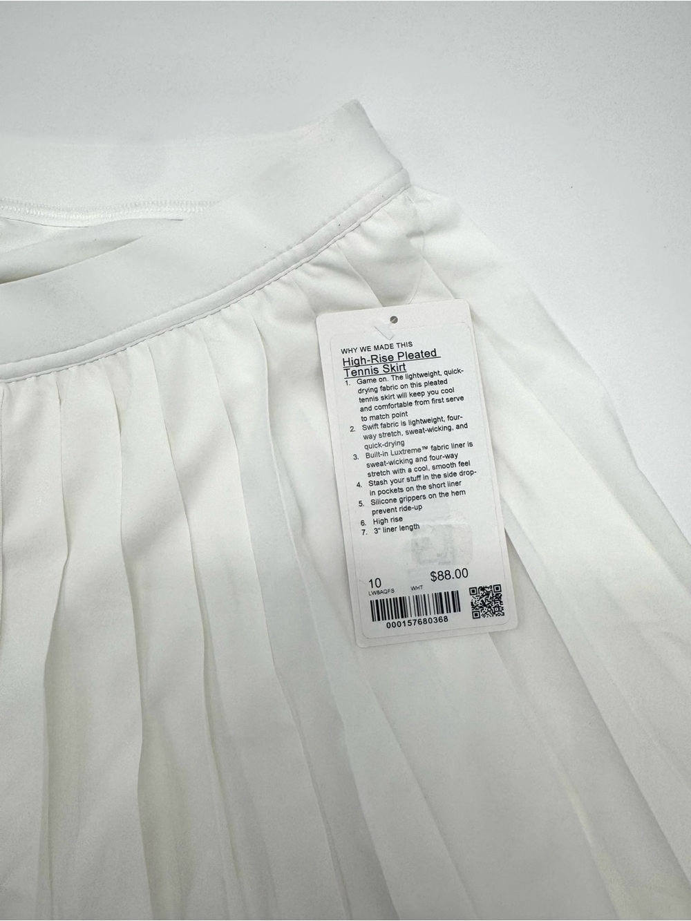 NWT Lululemon High-Rise Pleated Tennis Skirt White Sz 10 LW8AQFS Built-In Shorts - Picture 11 of 12
